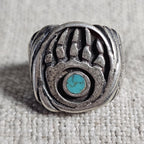 Bearpaw Vintage Native Cast SilverTurquoise Ring Sterling Old Pawn Size 8 3/4 JR 618
