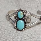 Two Turquoise Vintage Native Sterling Old Pawn fits 6 1/2" wrist. JB 312