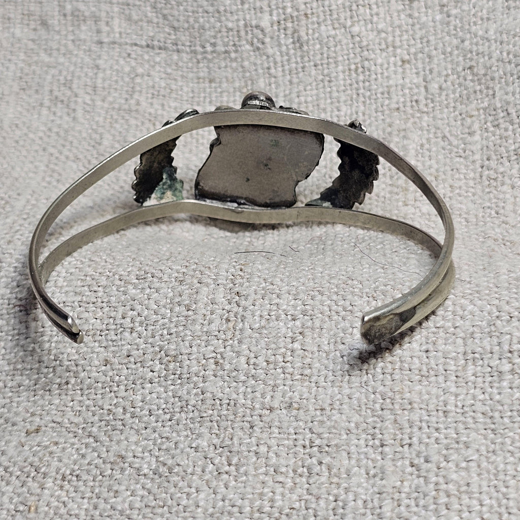 Fancy Silverwork Blue Turquoise Vintage Native Sterling Old Pawn fits 6 1/4" wrist. JB 311