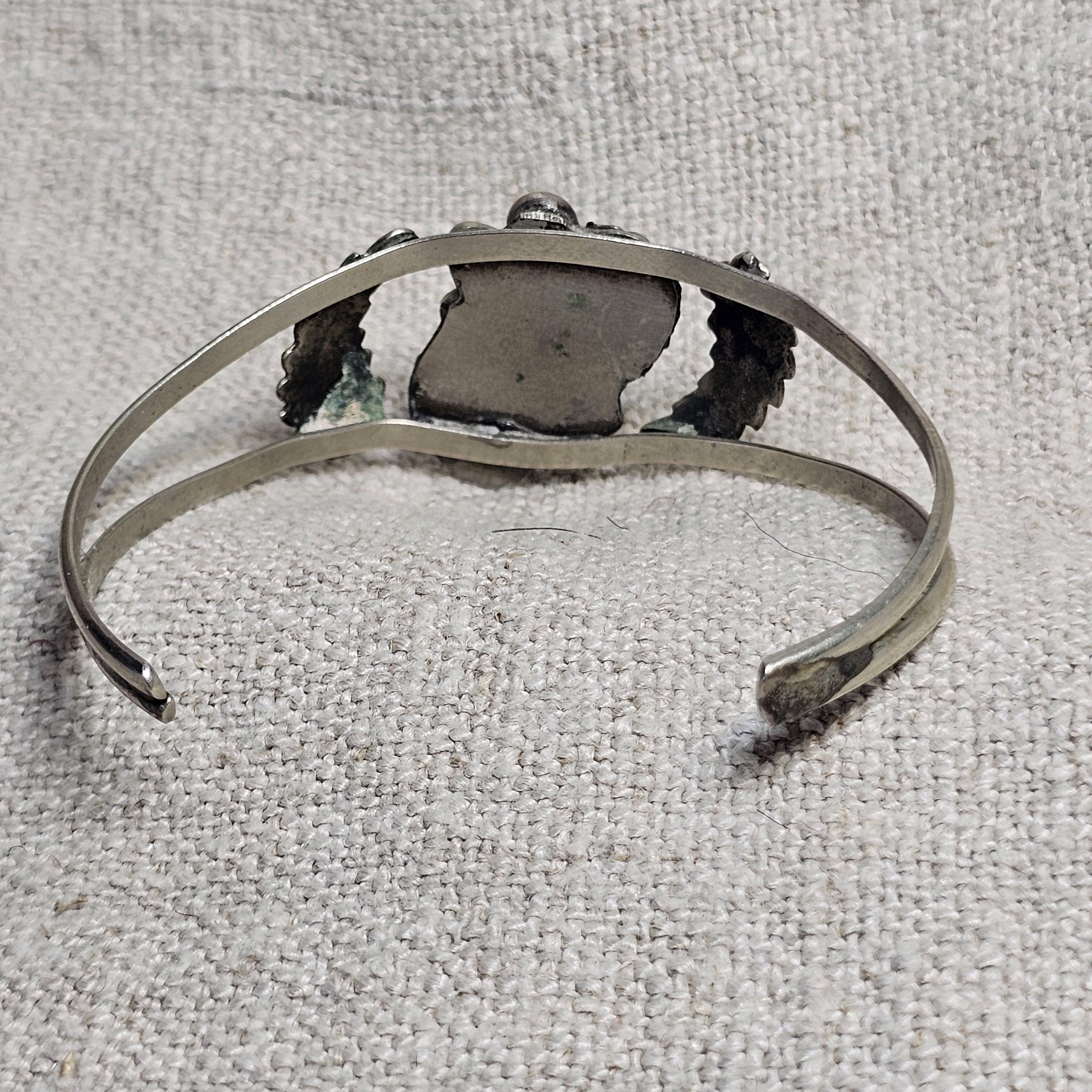 Fancy Silverwork Blue Turquoise Vintage Native Sterling Old Pawn fits 6 1/4" wrist. JB 311