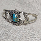 Fancy Silverwork Blue Turquoise Vintage Native Sterling Old Pawn fits 6 1/4" wrist. JB 311