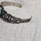 1930s Indian Handcraft Native Green Turquoise Coin Silver Old Pawn fits 6 1/2" wrist. JB 315