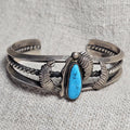 Fancy Silverwork Turquoise Vintage Native Sterling Old Pawn fits 6 1/4" wrist. JB 314