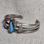 Fancy Silverwork Turquoise Vintage Native Sterling Old Pawn fits 6 1/4" wrist. JB 314