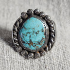 Rustic Blue Turquoise Vintage Sterling Ring Size 12 1/2 Old Pawn JR 381
