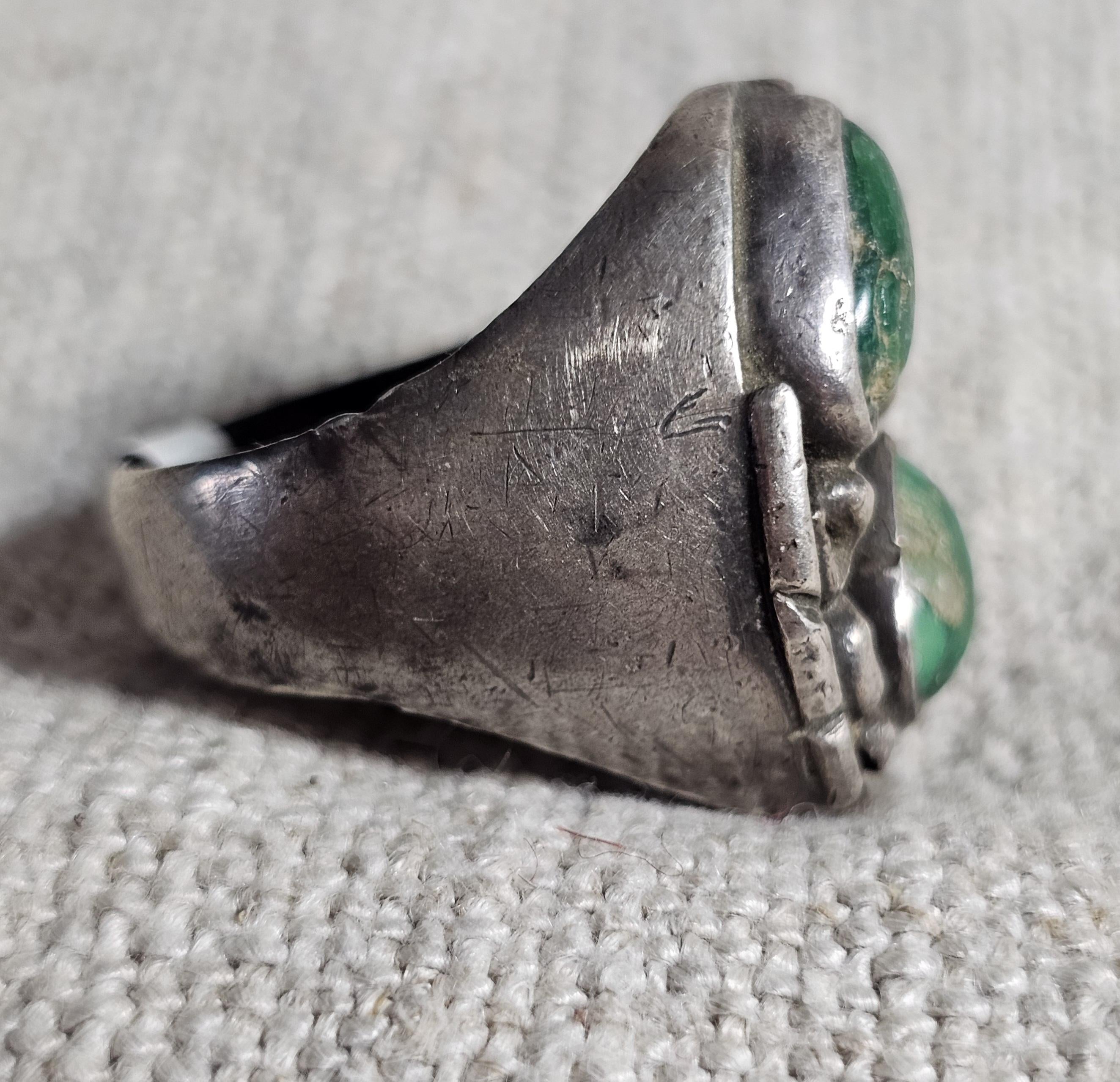 2 Green Turquoise Cast Silver Vintage Ring Size 10 Old Pawn JR 356