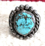 Rustic Blue Turquoise Vintage Sterling Ring Size 12 1/2 Old Pawn JR 381
