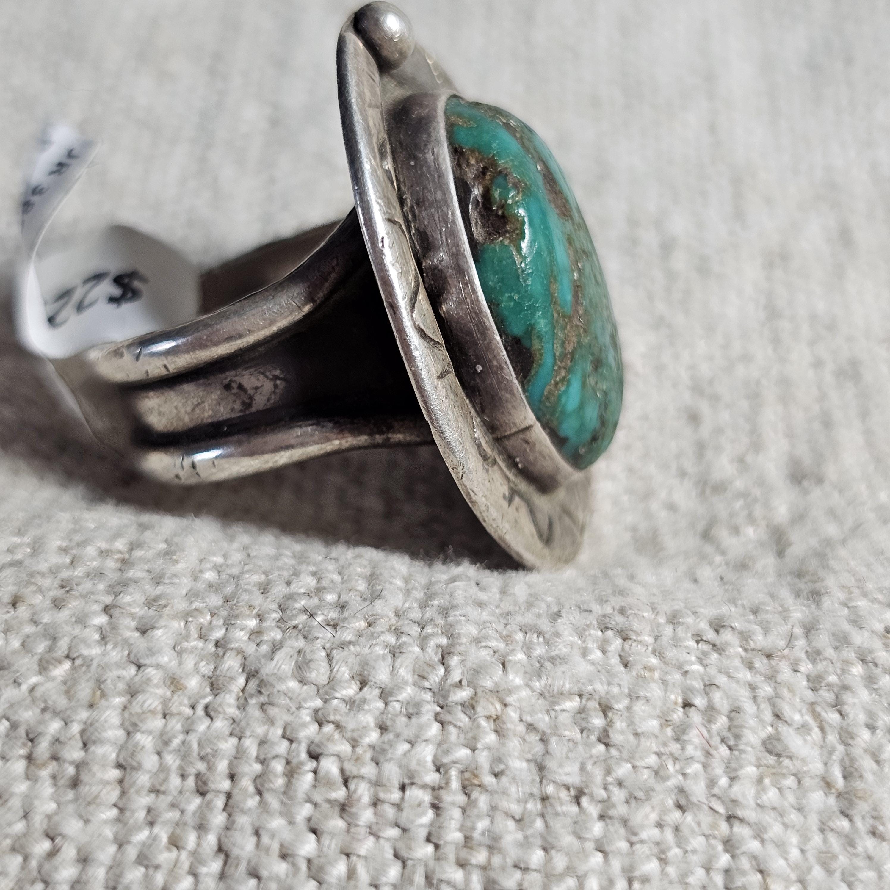 Dark Blue Turquoise Vintage Sterling Ring Size 9 1/2 Old Pawn JR 389