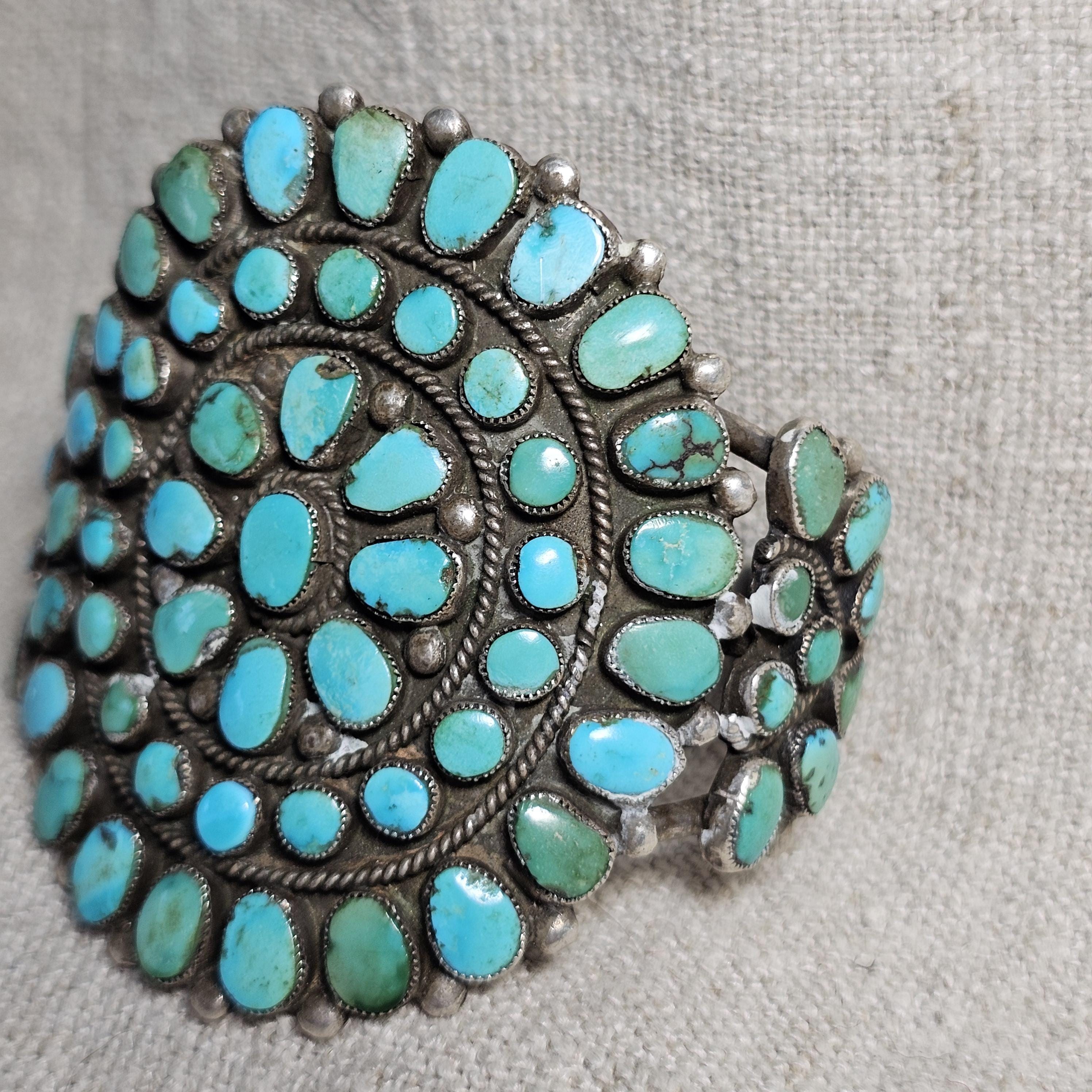 1940s Zuni Cluster Natural Turquoise Vintage Cuff Old Pawn fits 6 1/2" wrist JB 309