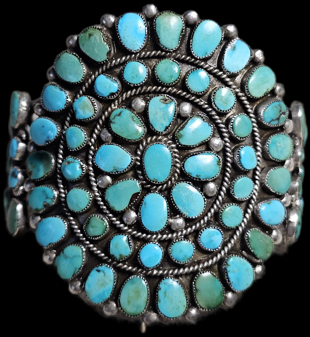 1940s Zuni Cluster Natural Turquoise Vintage Cuff Old Pawn fits 6 1/2" wrist JB 309