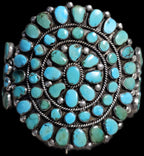 1940s Zuni Cluster Natural Turquoise Vintage Cuff Old Pawn fits 6 1/2" wrist JB 309