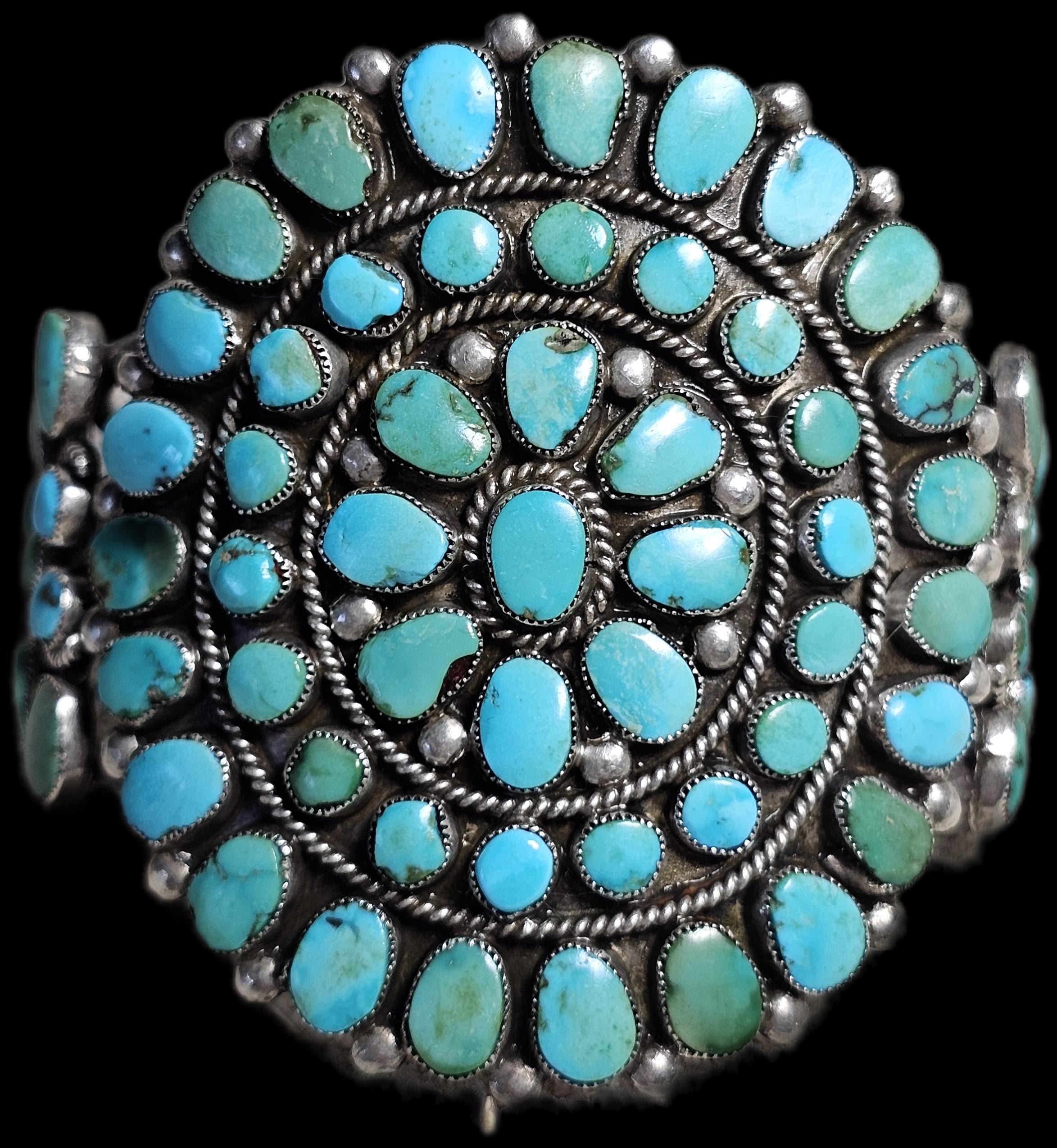 1940s Zuni Cluster Natural Turquoise Vintage Cuff Old Pawn fits 6 1/2" wrist JB 309