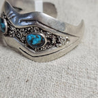 Bisbee Turquoise Vintage Cuff Bracelet, Native American Sterling Silver (6 3/4" wrist) JB 305
