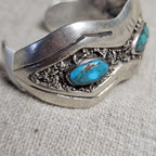 Bisbee Turquoise Vintage Cuff Bracelet, Native American Sterling Silver (6 3/4" wrist) JB 305