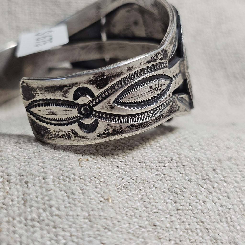 1930s Big Blue Turquoise Harvey Era Sterling Native  Vintage Cuff 6 3/4" wrist. JB 304
