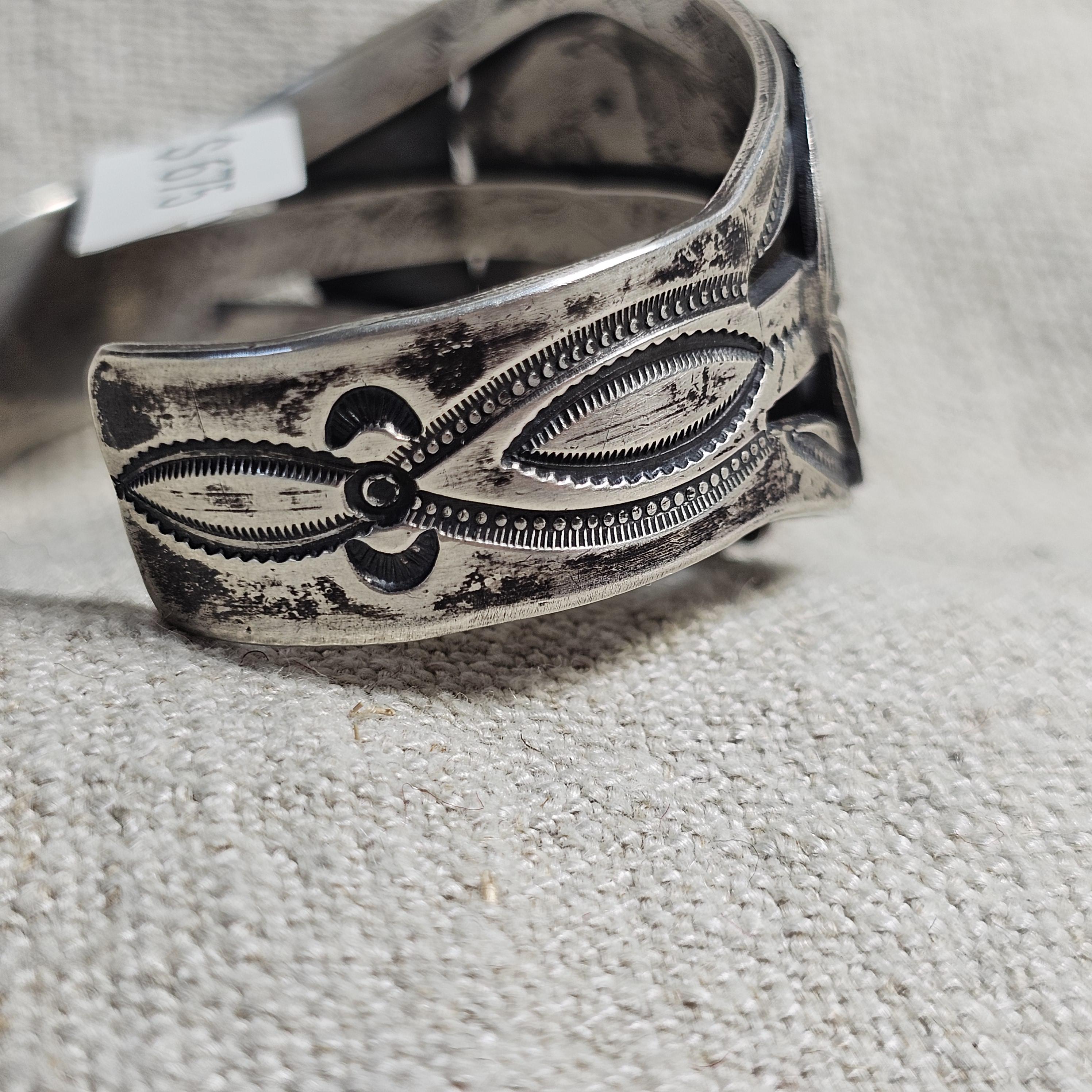 1930s Big Blue Turquoise Harvey Era Sterling Native  Vintage Cuff 6 3/4" wrist. JB 304