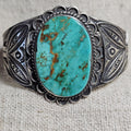 1930s Big Blue Turquoise Harvey Era Sterling Native  Vintage Cuff 6 3/4" wrist. JB 304