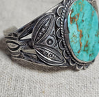 1930s Big Blue Turquoise Harvey Era Sterling Native  Vintage Cuff 6 3/4" wrist. JB 304
