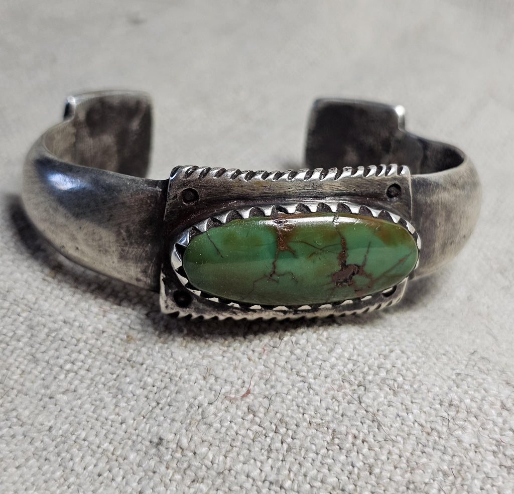 Jock Favour Green Turquoise Ingot Silver Cuff Bracelet 7 1/2" wrist JB 298