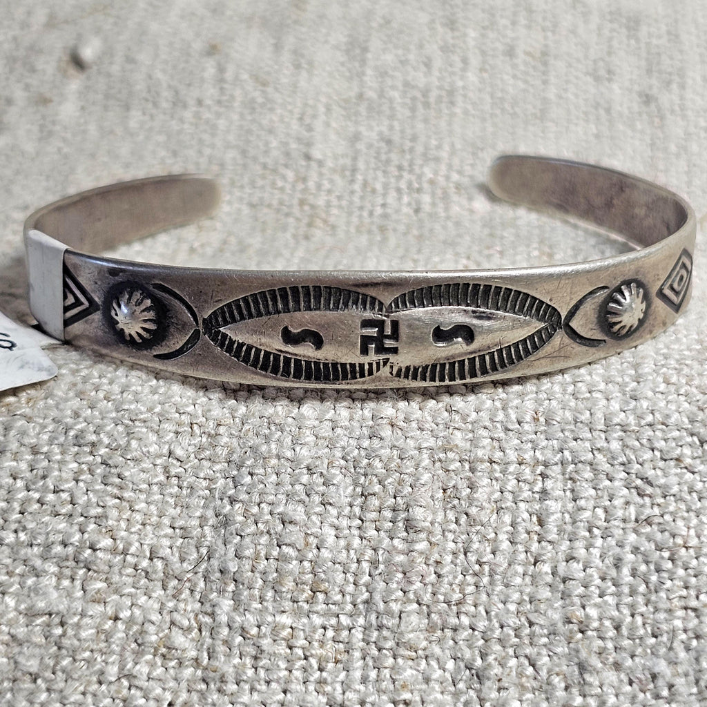 1930s Whirling Log Sterling Cuff  6 1/4" wrist  JB 264