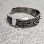 1930s Whirling Log Green Turquoise Sterling Native  Vintage Cuff JB 302 6 1/2" wrist