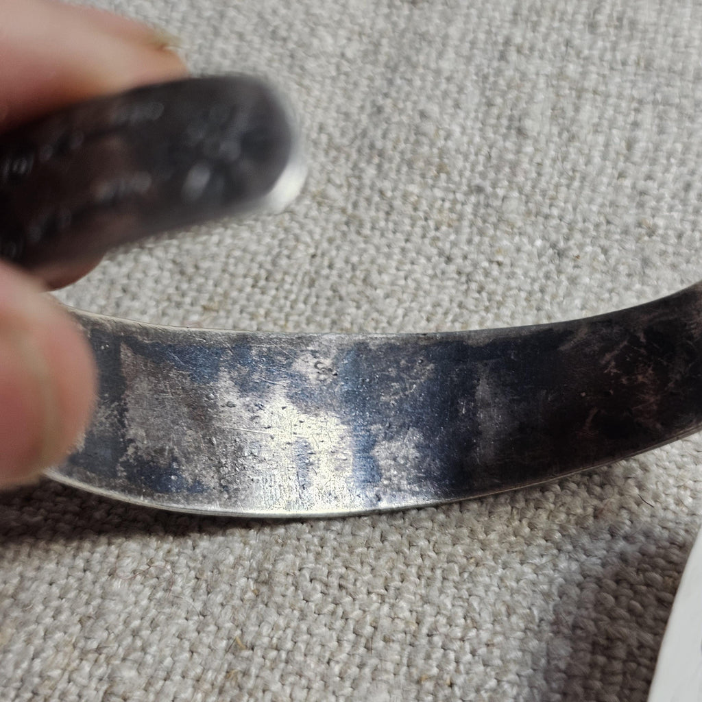 1930s Whirling Log Green Turquoise Sterling Native  Vintage Cuff JB 302 6 1/2" wrist