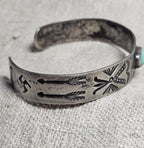 1930s Whirling Log Blue Turquoise Sterling Native  Vintage Cuff JB 228  6 3/4" wrist