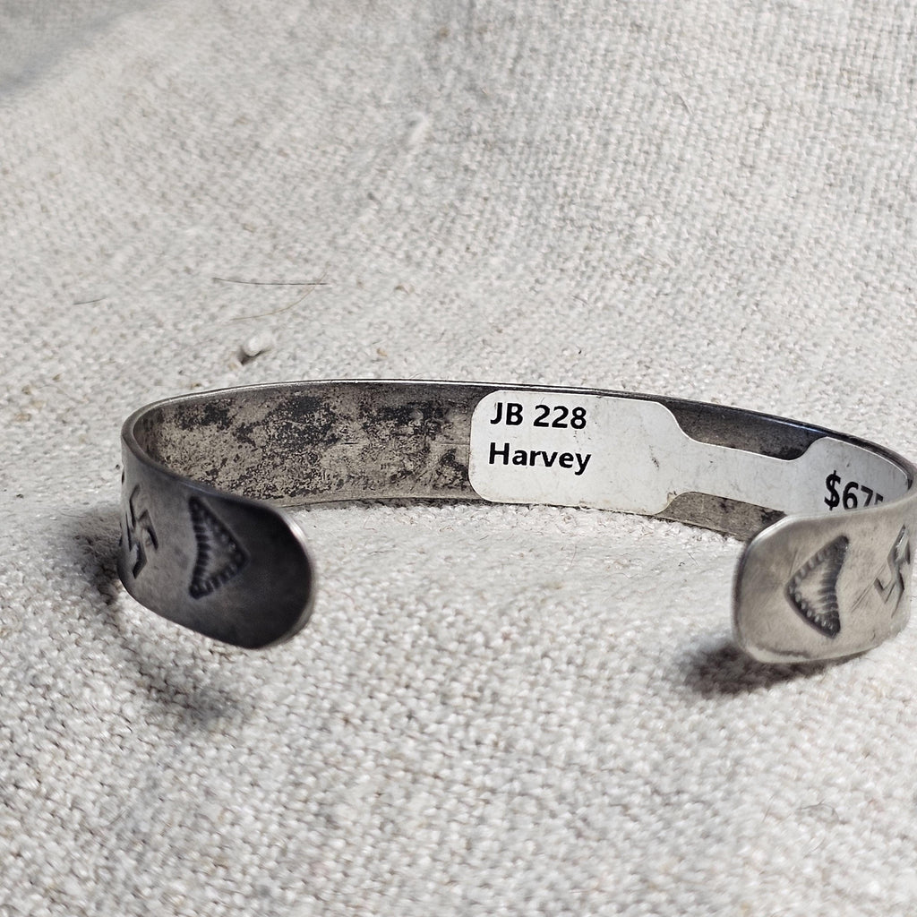 1930s Whirling Log Blue Turquoise Sterling Native  Vintage Cuff JB 228  6 3/4" wrist