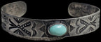 1930s Whirling Log Blue Turquoise Sterling Native  Vintage Cuff JB 228  6 3/4" wrist