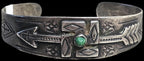 1930s Whirling Log Green Turquoise Sterling Native  Vintage Cuff JB 302 6 1/2" wrist