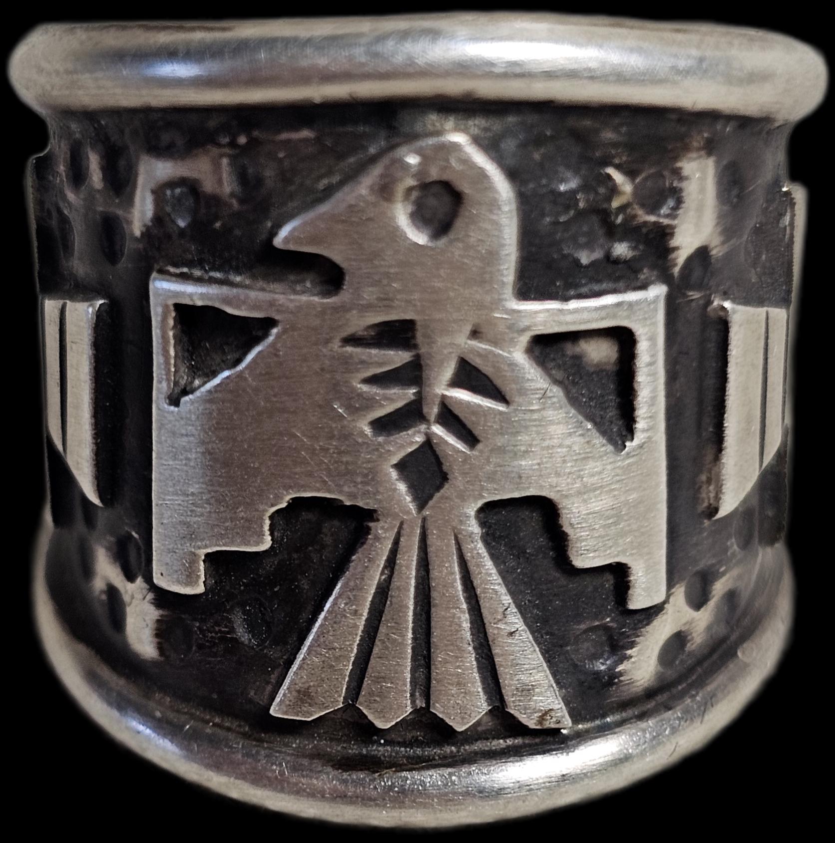 Thunderbird Signet Vintage Native Ring Sterling  Size 8 1/2 NR 35