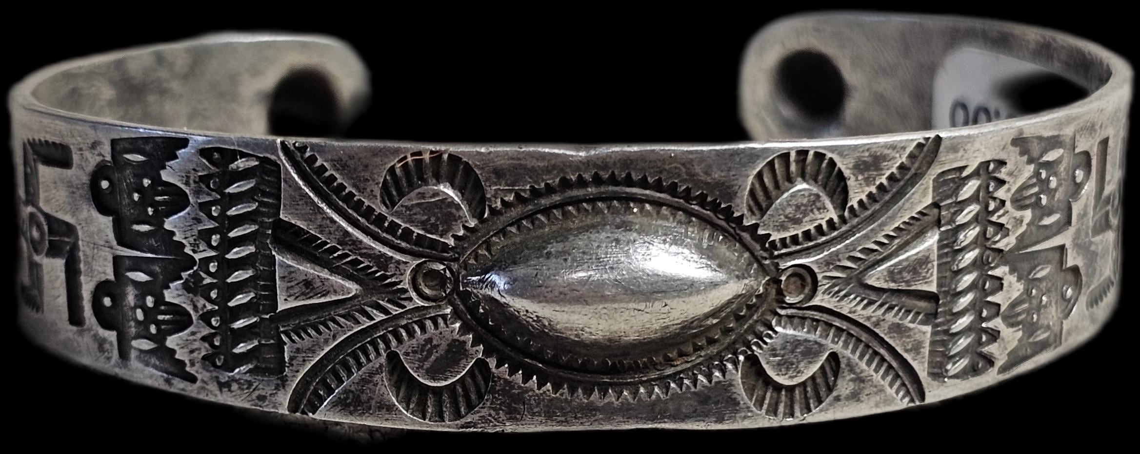 1920s Coin Silver Whirling Log Cuff  7" wrist  JB 105