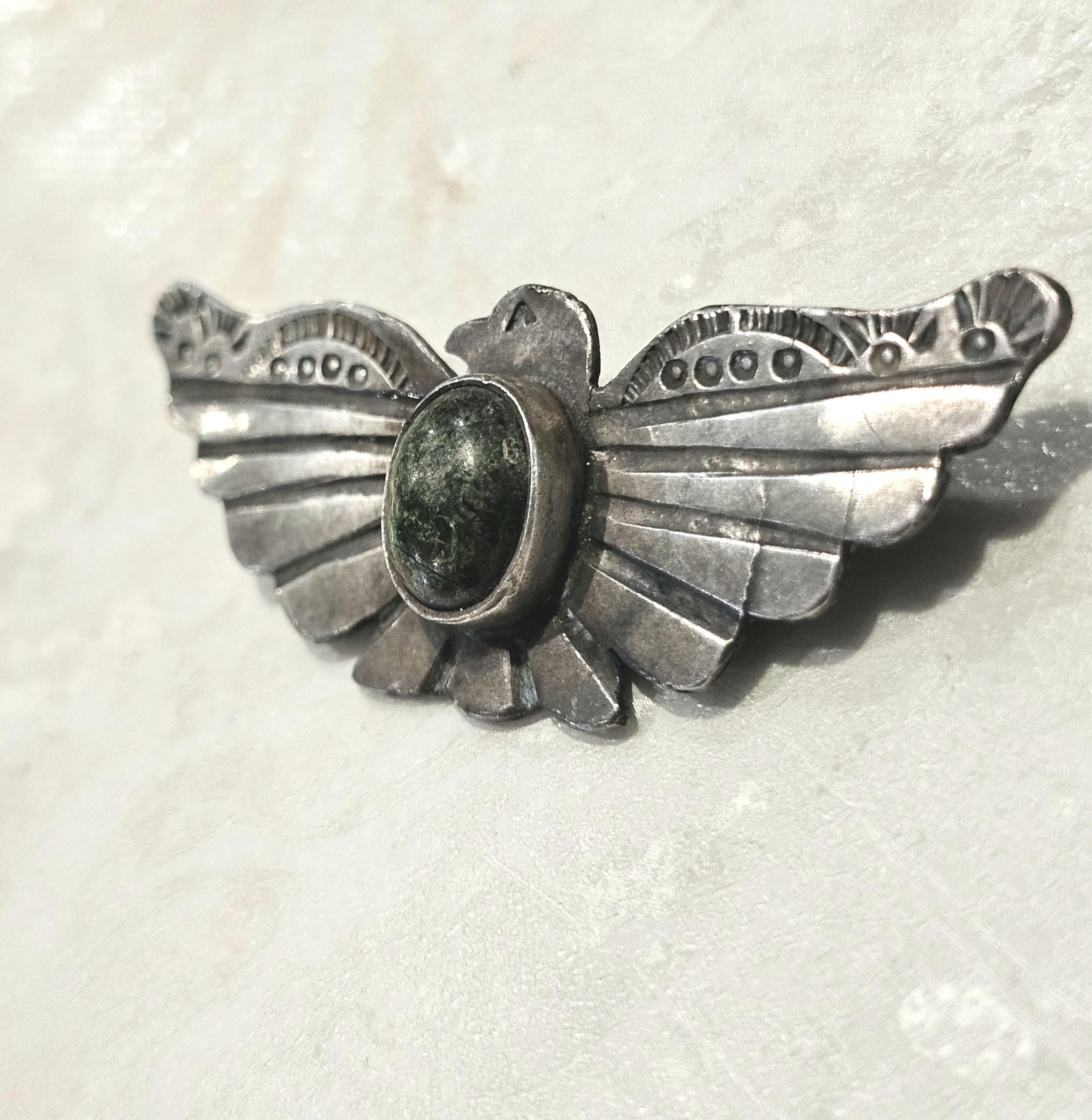 1930s Thunderbird Pin Cerillos Turquoise Native Old Pawn # JP 191