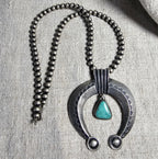 Tufa Cast Silver Naja w/ Turquoise Vintage Silver Navajo Pearls Old Pawn JN 730