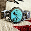 1940s Oval Blue Turquoise Harvey Era Native Sterling Old Pawn fits 6 1/2" wrist. JB 92
