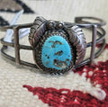 Nugget Turquoise Signed Vintage Native Sterling Old Pawn fits 6" wrist. JB 180