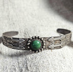 1940s Green Turquoise Harvey Era Native Sterling Old Pawn fits 6 1/2" wrist. JB 252