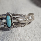 1940s Blue Turquoise Harvey Era Native Sterling Old Pawn cufffits 6 1/2" wrist. JB 243