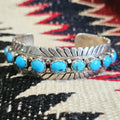 Vintage 11 Turquoise Sterling Cuff Bracelet, Native Old Pawn size 6 3/4" JB 303