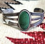 1930s Green Turquoise Harvey Era Sterling Native  Vintage Cuff JB 246 6 3/4" wrist