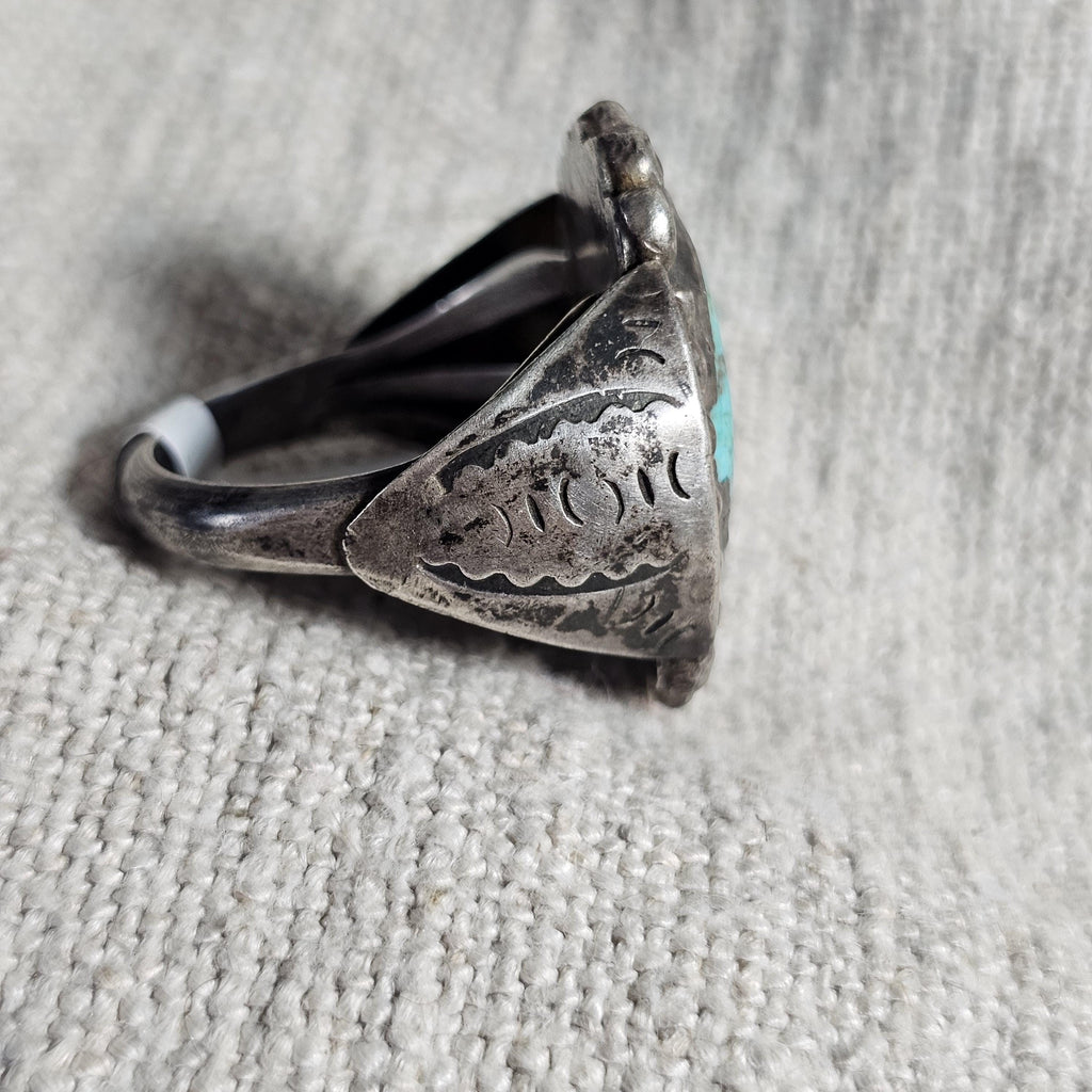 Rustic Blue Turquoise Vintage Sterling Ring Size 12 1/2 Old Pawn JR 381