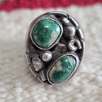 2 Green Turquoise Cast Silver Vintage Ring Size 10 Old Pawn JR 356