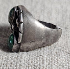 2 Green Turquoise Cast Silver Vintage Ring Size 10 Old Pawn JR 356