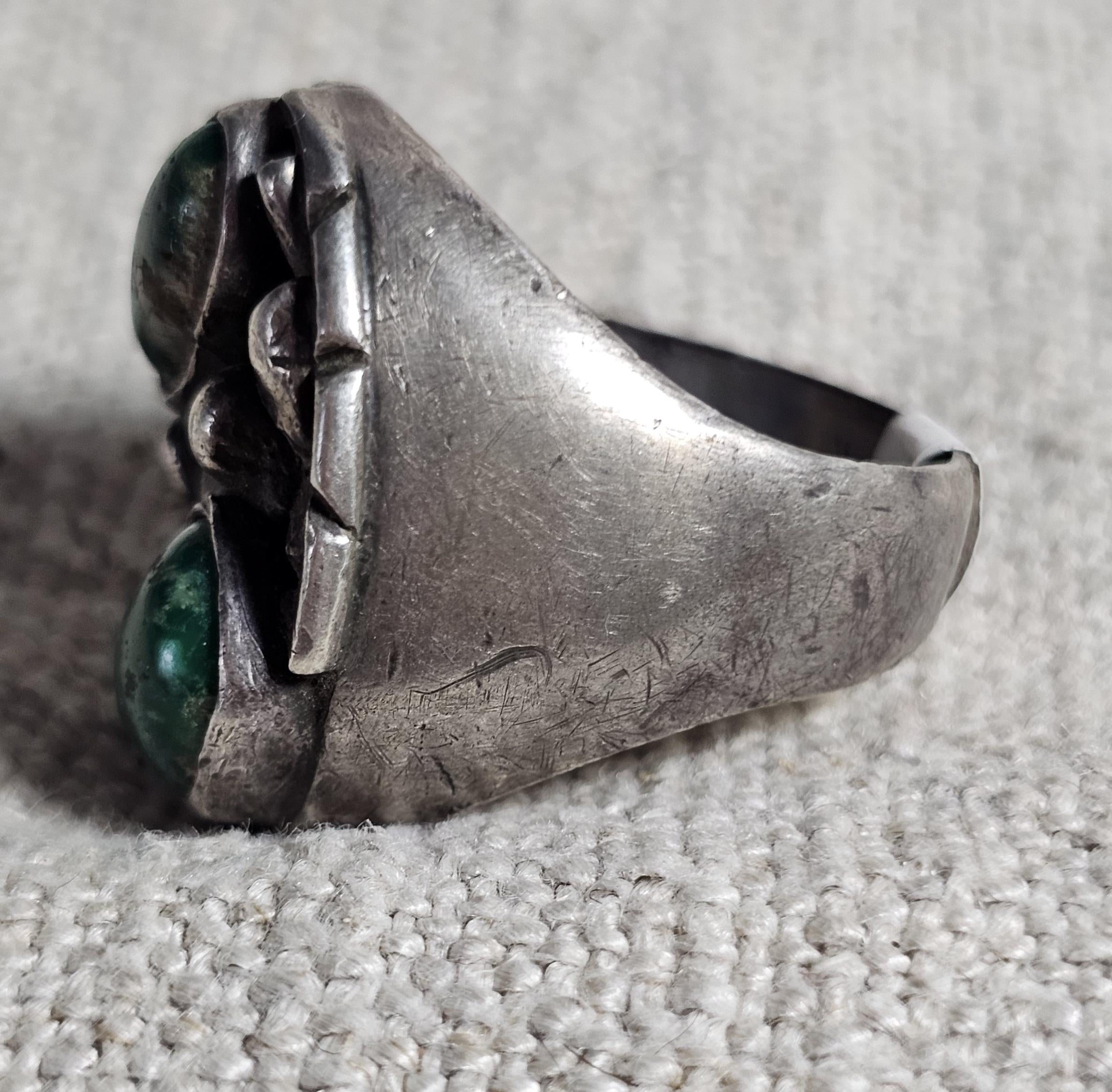 2 Green Turquoise Cast Silver Vintage Ring Size 10 Old Pawn JR 356