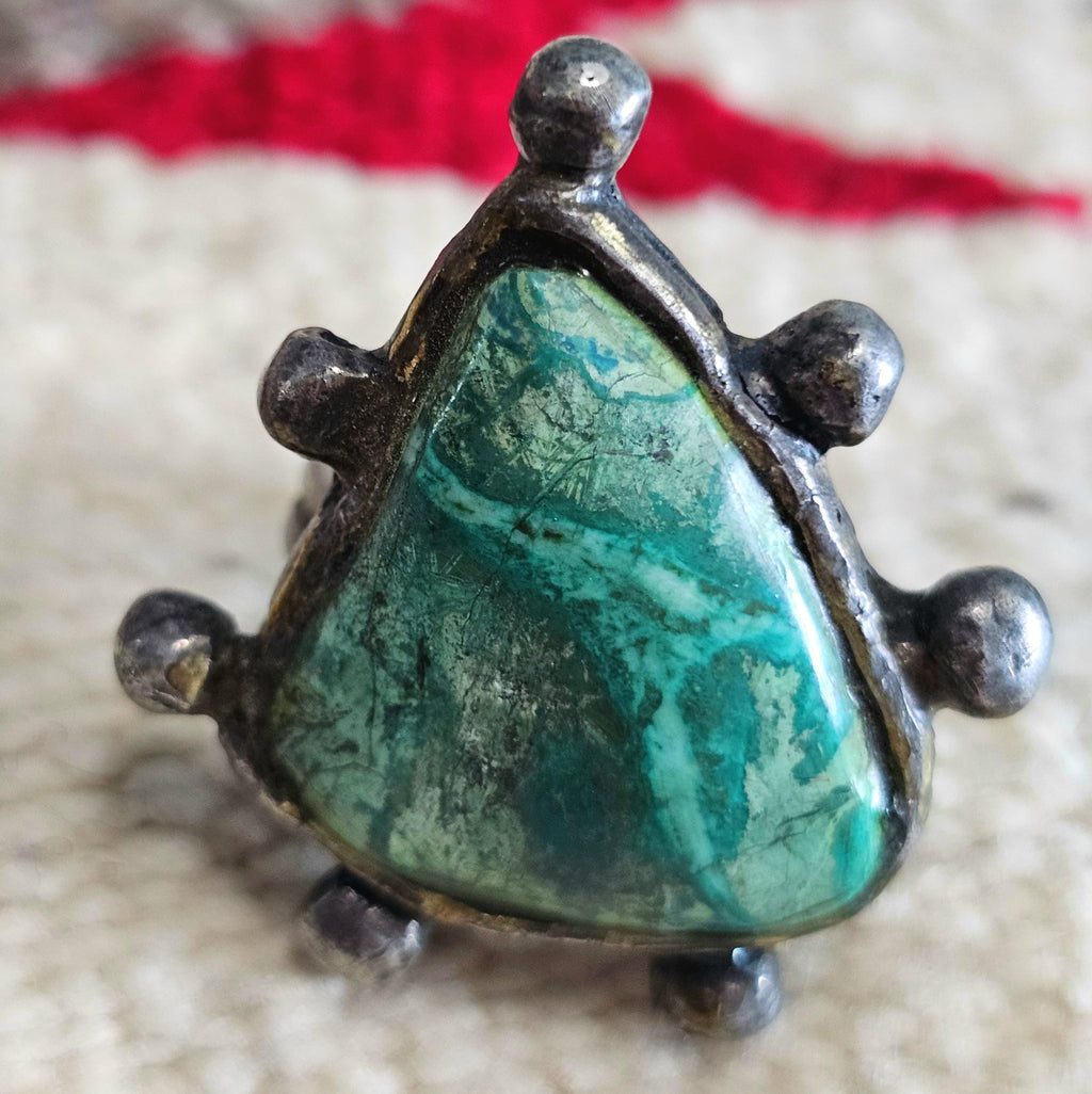 Quirky '60s Turquoise Sterling Man Ring Size 10 3/4 Old Pawn JR 475