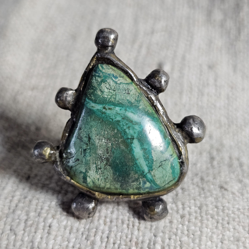 Quirky '60s Turquoise Sterling Man Ring Size 10 3/4 Old Pawn JR 475