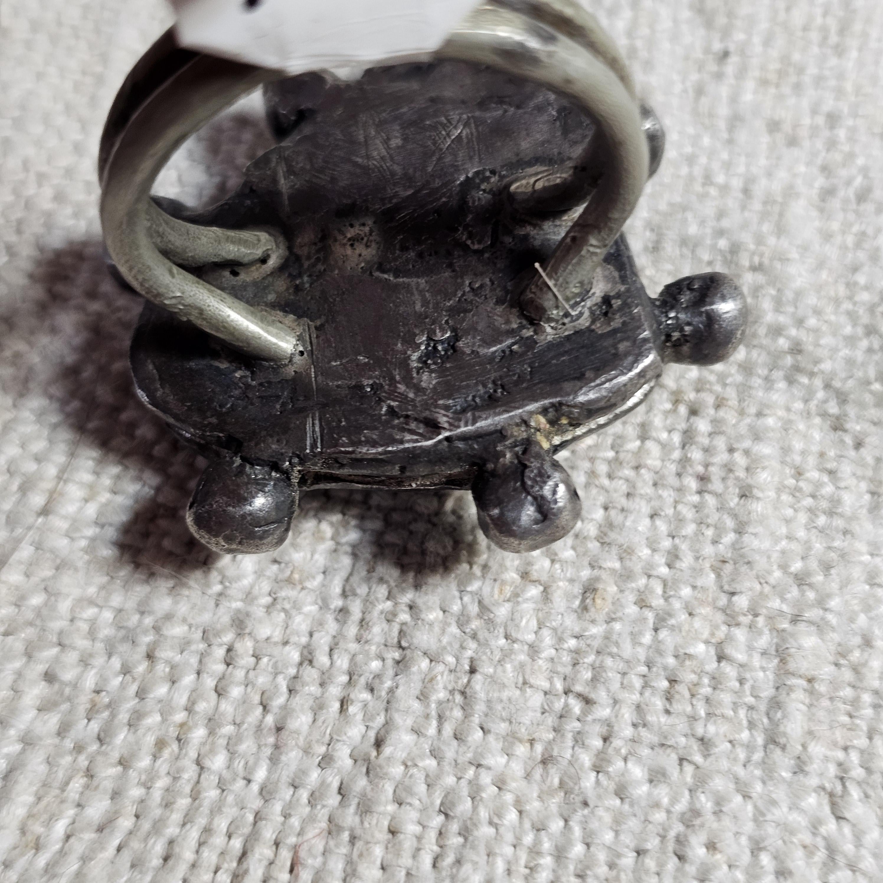 Quirky '60s Turquoise Sterling Man Ring Size 10 3/4 Old Pawn JR 475
