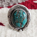 Dark Blue Turquoise Vintage Sterling Ring Size 9 1/2 Old Pawn JR 389