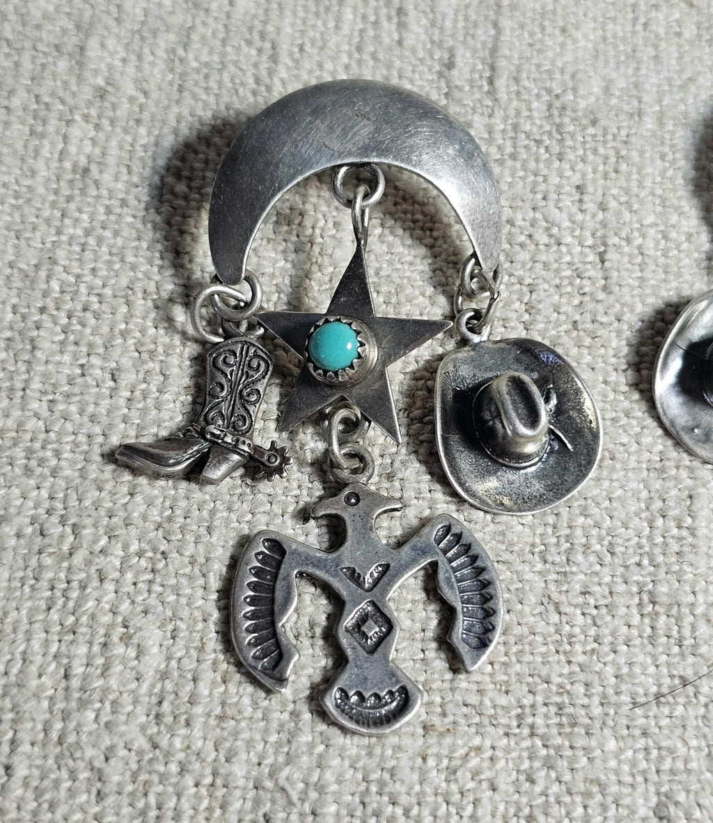 Fabulous Cowgirl Vintage Silver & Turquoise Earrings # JE 648
