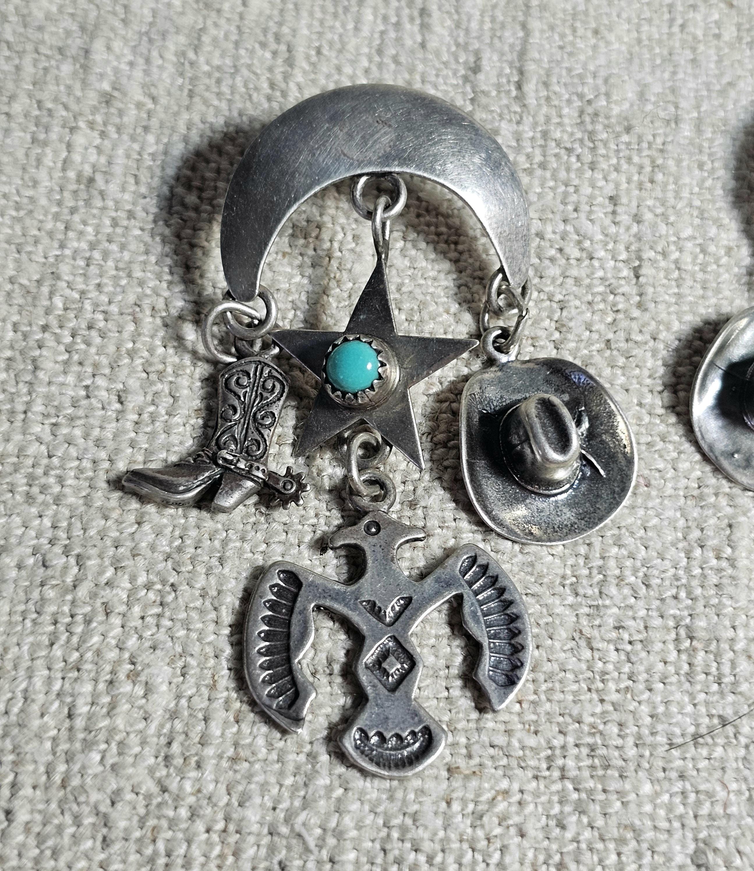 Fabulous Cowgirl Vintage Silver & Turquoise Earrings # JE 648